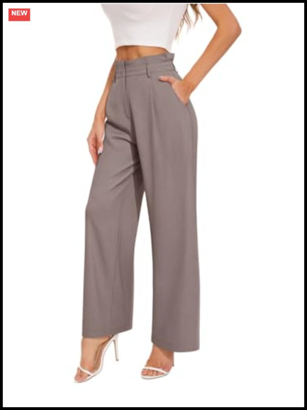 High Waisted Wide Leg Pleated Dress Pants with Pockets Business Casual Work